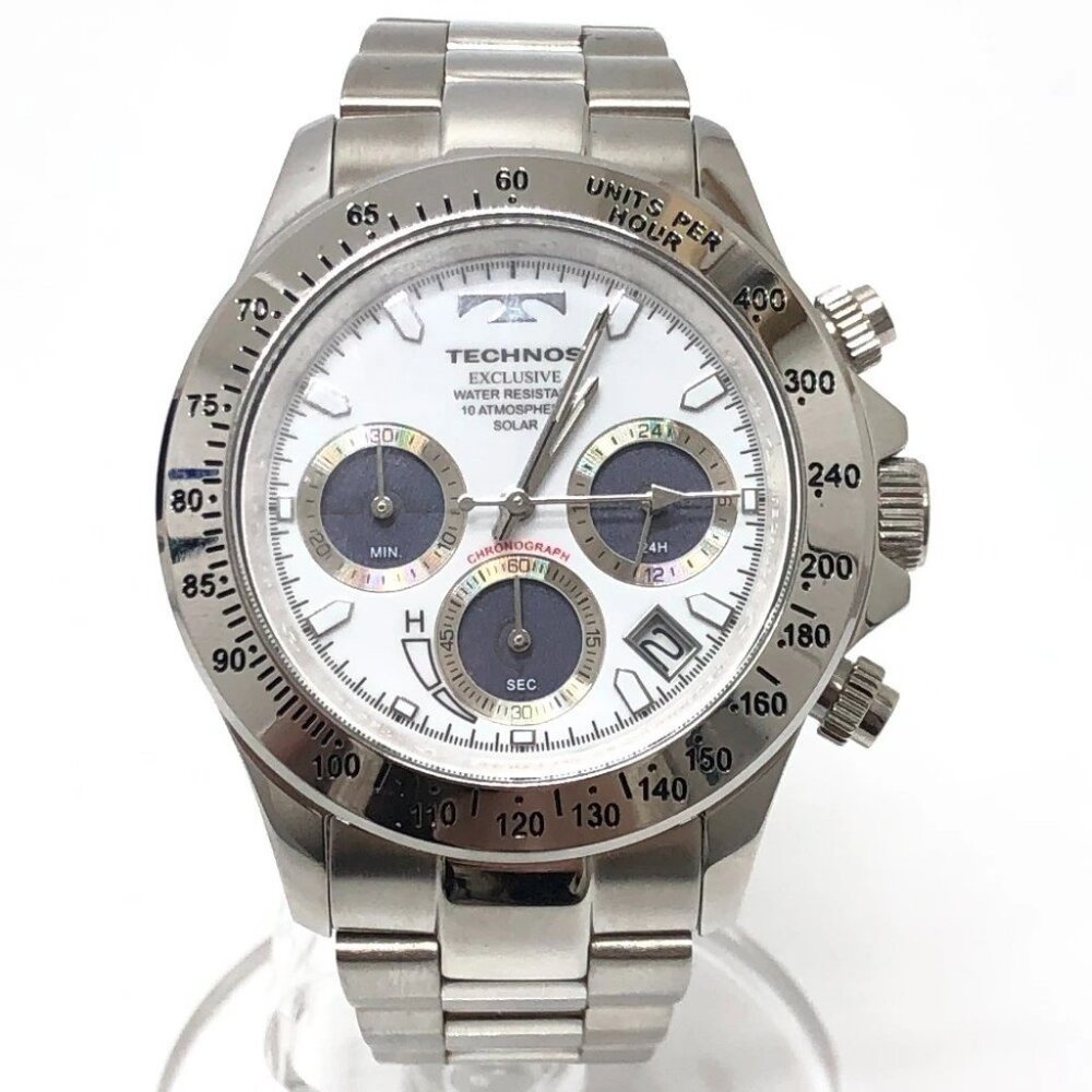 TECHNOS TE4001SW Solar-powered chronograph watch Wristwatch SS Silver